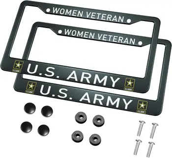Женщина-ветеран, Рамка для номерного знака Армии США, 2 шт, 2 отверстия, Черные рамки для номерных знаков, рамка для автомобильной бирки для женщин, мужчин, транспортных средств США