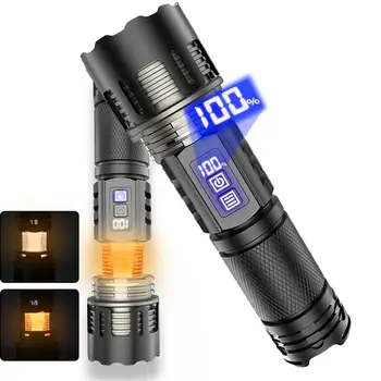 30 Вт Светодиодный мини-фонарик с сильным светом на большие расстояния, многофункциональный телескопический зум, цифровой дисплей батареи, портативный фонарик