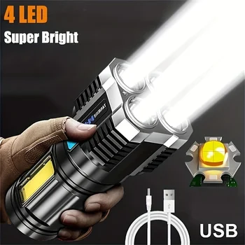 Супер яркий фонарик 4 светодиодных боковых фонаря COB USB Перезаряжаемый Тактический фонарь Водонепроницаемый Фонарь для кемпинга с сильным освещением