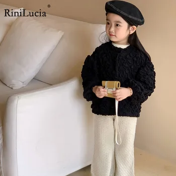 RiniLucia / Куртка для девочек 2023, Осеннее однотонное детское пальто с длинным рукавом, свободная детская куртка для девочек, модная детская одежда для девочек