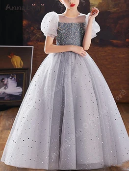 Платье Аннабель с цветочным узором для девочек, платье принцессы с длинными рукавами для девочек, Платье трапециевидной формы, Модное платье для вечеринки по случаю дня рождения для девочек