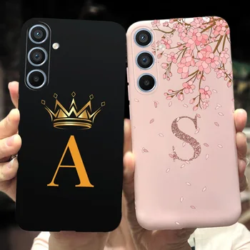 Для Samsung Galaxy A54 5G Мода Корона Начальная Буква Чехол Для телефона Samsung A54 SM-A546B Розовый Цвет Цветок Мягкие Силиконовые Чехлы