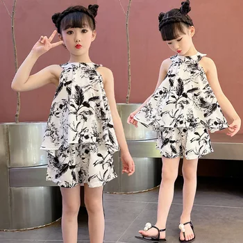 Модная летняя одежда для девочек, Новый костюм 2023 года, детская летняя мода в иностранном стиле, летний костюм-двойка для маленькой девочки, тренд
