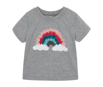 TP8682 2023, Серая футболка с принтом Rainbow Bridge Cloud для девочек с коротким рукавом, модный топ