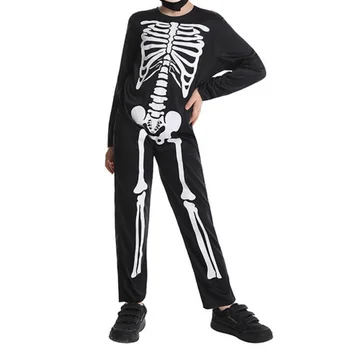 Хэллоуин, страшный костюм Скелета для мальчиков и девочек, комбинезон для косплея, детский боди с дьявольским черепом, карнавальная одежда для детей от 4 до 12 лет