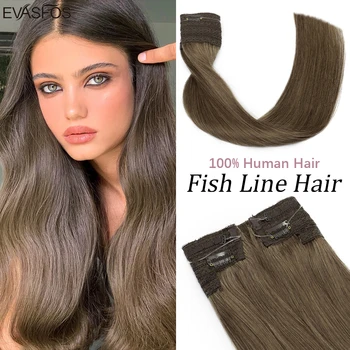 Прямая проволока в наращенных волосах Наращивание волос из натуральных волос Fusion Fish Line с помощью зажимов Наращивание уточных волос для женщин