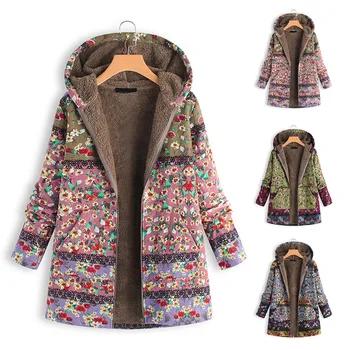 Женская хлопковая куртка 2023 года средней длины с принтом, утолщенная хлопковая куртка, осенне-зимние женские пальто