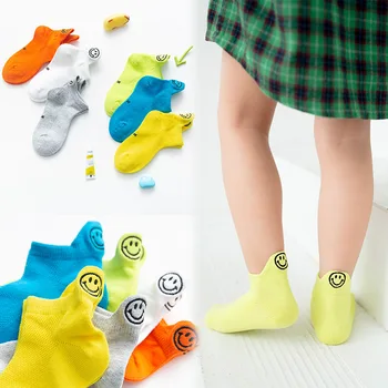 Новые детские носки для девочек, летние Мягкие дышащие хлопковые носки-трубочки для малышей, зеленые Носки с милой вышивкой в виде смайлика для мальчиков от 1 до 12 лет