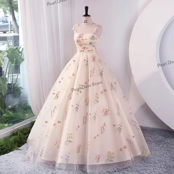 Женское роскошное длинное вечернее платье для выпускного вечера с цветочной вышивкой 2023, летнее элегантное платье принцессы с сетчатым ремешком для вечеринки