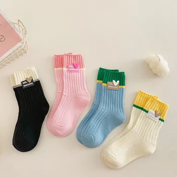 4 Шт./лот, Новые детские хлопчатобумажные спортивные носки, модные Носки ярких цветов для маленьких девочек, весенне-осенние Детские Студенческие носки