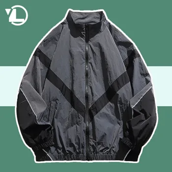 Куртки в стиле пэчворк в стиле хип-хоп, Мужские Весенне-осенние университетские пальто с цветным блоком, Японский Harajuku, воротник-стойка, куртка для колледжа на молнии, Унисекс