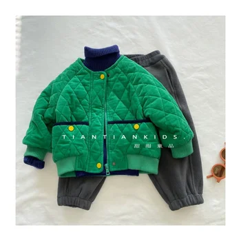 Зимняя Зеленая парка Бейсбольная куртка Детская одежда Куртка для девочек и мальчиков Одежда Пальто Зимний костюм Верхняя одежда Пальто