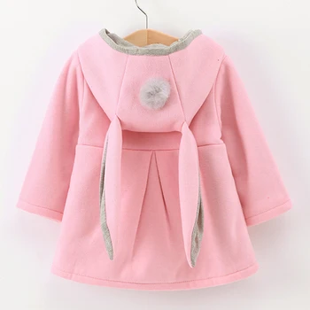 Весенне-осенние куртки для маленьких девочек из хлопка с заячьими ушками, зимняя верхняя одежда, детские пальто с капюшоном, одежда для малышей 1, 2, 3, 4, 5 лет