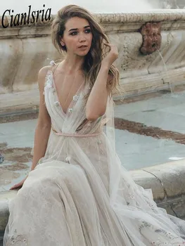 2023 Свадебное платье с кружевной аппликацией Трапециевидной формы в цветочек Для женщин, свадебное платье в стиле милой невесты, Vestido De Novia, сшитое на заказ