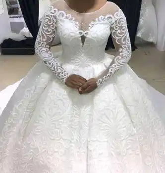Высококачественная Новая Мода Оптом, Кружевные Свадебные Платья Невесты с Длинным Рукавом на Заказ 2024 года