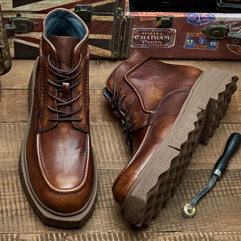 Мужские ботильоны в британском стиле в стиле ретро, роскошная дизайнерская обувь из натуральной кожи, новинка зимы, дизайнерская повседневная офисная теплая деловая обувь для мужчин