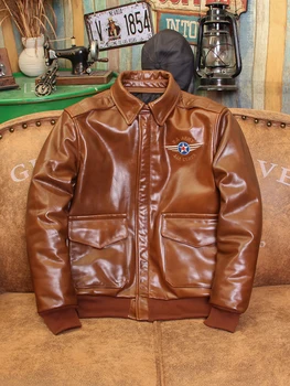 Кожаная куртка пилота ВВС Сша А2 в стиле ретро из воловьей кожи с масляным воском, короткое мотоциклетное кожаное пальто с хлопковым покрытием для мужчин
