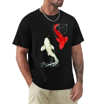 Футболка с рыбками Koi, футболка оверсайз, винтажная футболка, одежда в стиле хиппи, мужские однотонные футболки