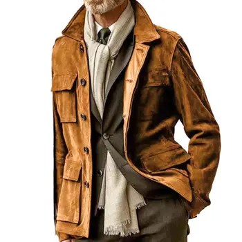 Мужской ретро-тренч с множеством карманов, модная ветровка с лацканами, зимняя куртка, классное однотонное пальто для мужчин