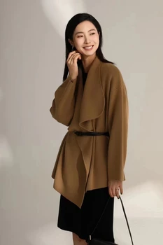 Стильное женское ветрозащитное пальто из плиссированной свободной шерсти, кардиган, ветрозащитное пальто
