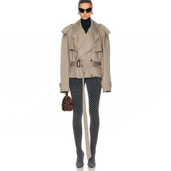 Женская двубортная куртка с завязками, новинка осени 2023, модная короткая куртка-ветровка с длинными рукавами, легкие роскошные женские топы