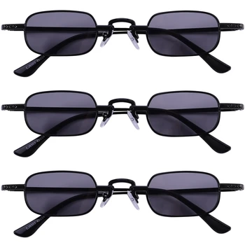 3X Ретро-панковские Очки, Прозрачные квадратные Солнцезащитные очки, Женские Ретро-солнцезащитные очки, Мужские Металлические оправы-Черный и черно-серый
