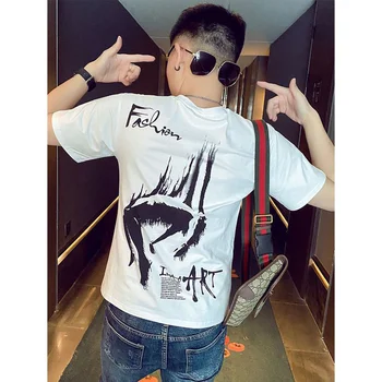 Летняя мужская модная футболка Lui Shuai fried street от бренда Lui Shuai с короткими рукавами, новый тренд 2024 года, хлопковый топ super fire с короткими рукавами