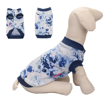 Классическая шуба для собак в китайском стиле, зимняя куртка для щенков, сине-белый фарфоровый принт, одежда для маленьких собак, костюм для домашних животных