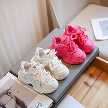 2023 Осенние кроссовки для девочек Бежево-розового цвета, Универсальная детская повседневная спортивная обувь в корейском стиле, Детская обувь на шнуровке, Нескользящая обувь для мальчиков