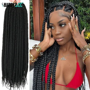 18-Дюймовые средние коробчатые косички для наращивания волос крючком Hair Goddess 3X Box Braid Синтетическое плетение для наращивания волос 1B с предварительной петлей для чернокожих женщин