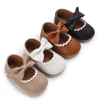 Детская повседневная обувь для младенцев и малышей с бантом, нескользящая резиновая обувь на плоской подошве из искусственной кожи для новорожденных Детская повседневная обувь для младенцев и малышей с бантом, нескользящая резиновая обувь на плоской подошве из искусственной кожи для новорожденных 3