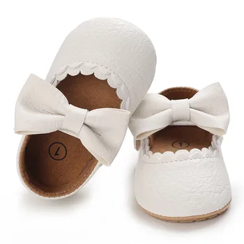Детская повседневная обувь для младенцев и малышей с бантом, нескользящая резиновая обувь на плоской подошве из искусственной кожи для новорожденных Детская повседневная обувь для младенцев и малышей с бантом, нескользящая резиновая обувь на плоской подошве из искусственной кожи для новорожденных 4