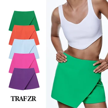 Женские шорты TRAF ZR Y2k, офисная женская юбка, шорты на лето 2023, повседневная асимметричная юбка-брюки ярких цветов с высокой талией
