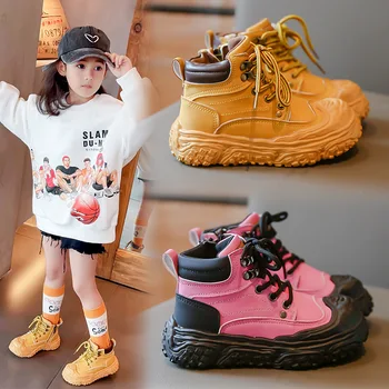 Зимние детские модные ботинки Martin для мальчиков и девочек, уличные трендовые нескользящие ботинки 2023, Новые детские повседневные желтые ботинки Martin