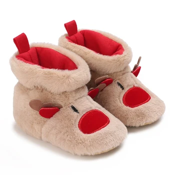 Теплая зимняя обувь для новорожденных мальчиков и девочек, хлопковая обувь из лося, Нескользящая хлопковая подошва, Обувь для ходьбы, Детская обувь