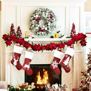 Рождественские носки 2023 С вышивкой в виде снежинки и лося, Рождественская подвеска, Подарочная елка, конфеты, Носки для украшения дома, Рождественский подарок