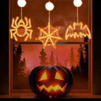 Украшения на Хэллоуин, тыква-призрак летучей мыши, оконные фонари на Хэллоуин, внутренние подвесные светильники на окнах с батарейным питанием для Хэллоуина