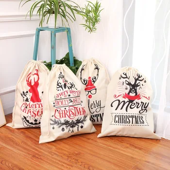 Новый большой льняной рюкзак с принтом и рождественским подарочным пакетом и украшением для конфет