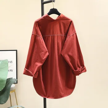 Женская красная рубашка SuperAen, осень 2023, Новая Корейская Свободная рубашка с длинными рукавами, шикарный топ