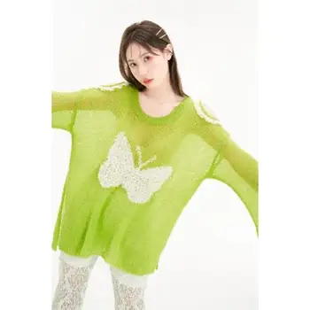 Солнцезащитный топ с открытыми плечами для женщин, тонкий Свободный осенний пуловер с ленивой бабочкой, вязаный свитер, женская одежда
