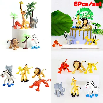 6 шт. /компл. Кукольный домик в миниатюре, орнамент в виде животных-сафари, микро-пейзаж, Тигр, Лев, слон, зебра, кукла, декор для торта