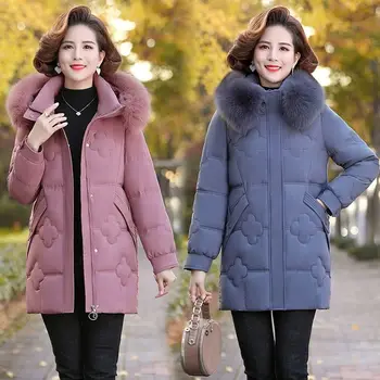 2023 Зимняя утолщенная Женская парка с капюшоном, хлопчатобумажное пальто, куртка средней длины, Мешковатое теплое Корейское хлопчатобумажное пальто Ropa Mujer P63