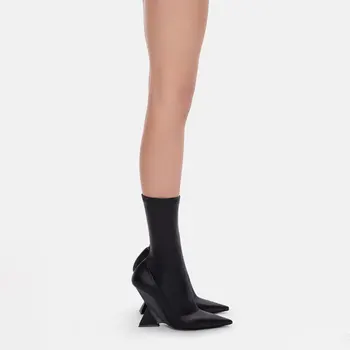 Европейские и американские осенне-зимние новые женские короткие сапоги на высоком каблуке, модные женские сексуальные сапоги до бедра с заостренной боковой молнией