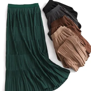 Осенне-зимние Плиссированные Длинные юбки трапециевидной формы из Плотной драпировки Cakee