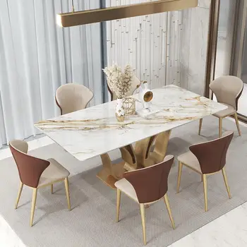 Роскошный Современный обеденный стол, письменный стол, Прямоугольная консоль, Золотой Креативный дизайн, Мраморная мебель для сада Muebles De Cocina