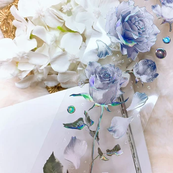 Винтажный планировщик из ленты с цветочным рисунком Темно-Лунной Голубой розы Washi PET, план для скрапбукинга, Декоративная наклейка для поделок