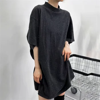 Женская футболка, Летние тенденции 2023, Корейская мода, свободная пара, хлопковый топ с коротким рукавом, вязаный пуловер с круглым вырезом, бесплатная доставка