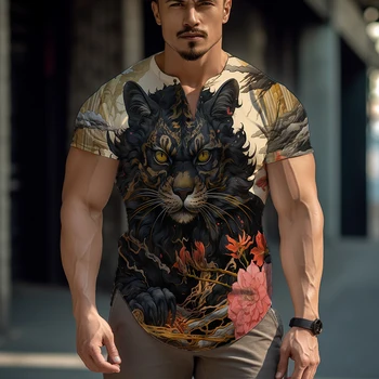 Летняя новая мужская модная повседневная футболка с 3D-принтом в виде животного леопарда, футболка со свирепой атмосферой, футболка для офисной вечеринки, футболка
