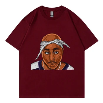 Мужская футболка с инновационным принтом известного рэпера Тупака 2Pac с мультяшным портретом, летняя уличная мода, топ в стиле хип-хоп с короткими рукавами
