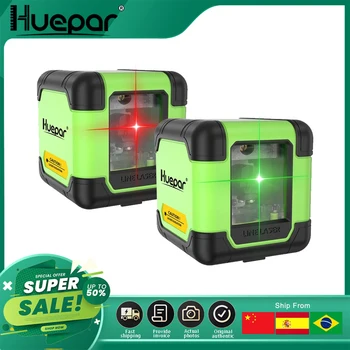 Huepar 2 Lines Laser Level Профессиональный Поперечный Горизонтальный и Вертикальный Зеленый Красный Луч Использует Однокнопочный Лазерный инструмент Nível do laser